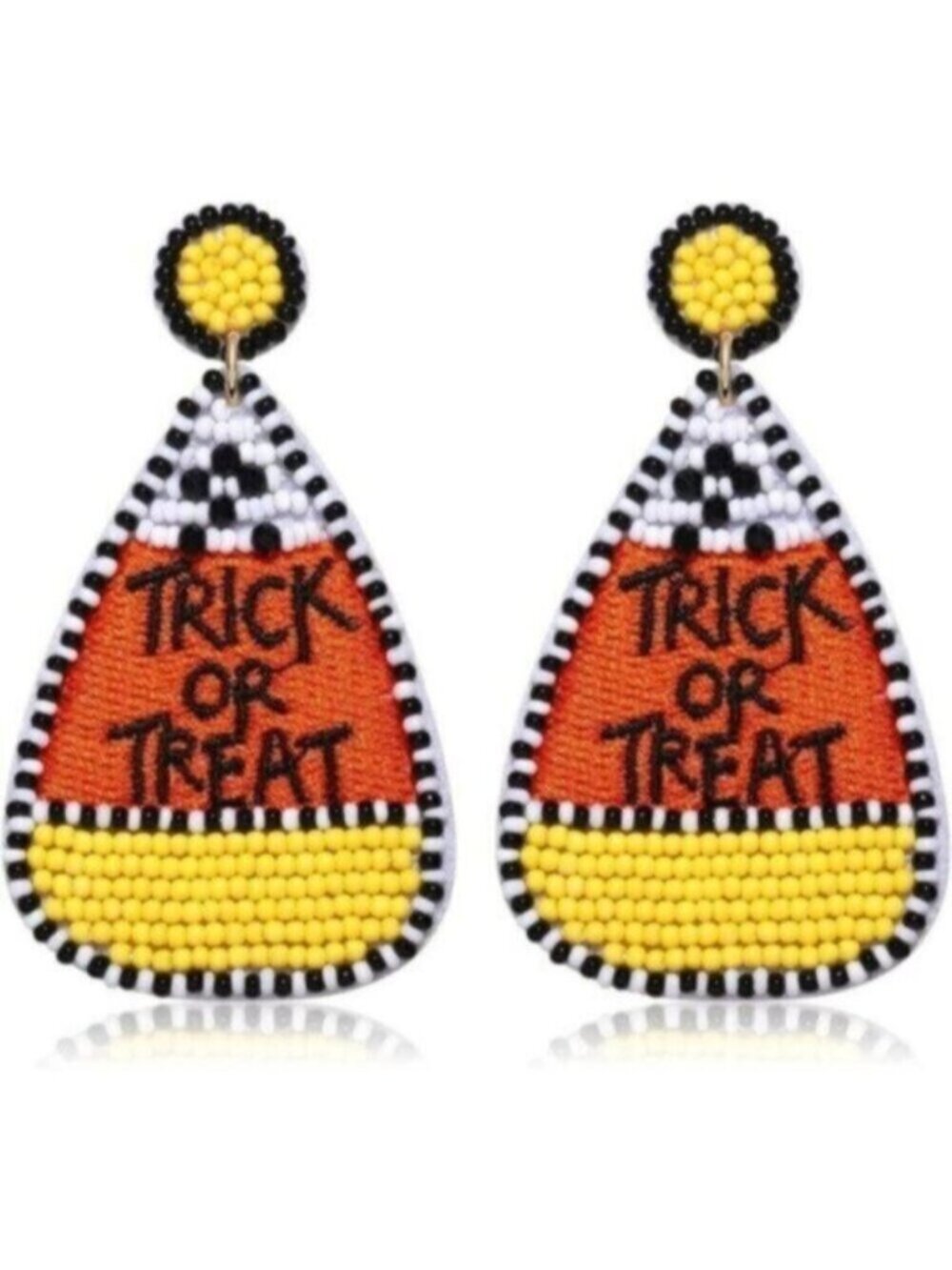 Halloween Beaded Candy Corn Earrings โ Trick or Treat Dangle Studs